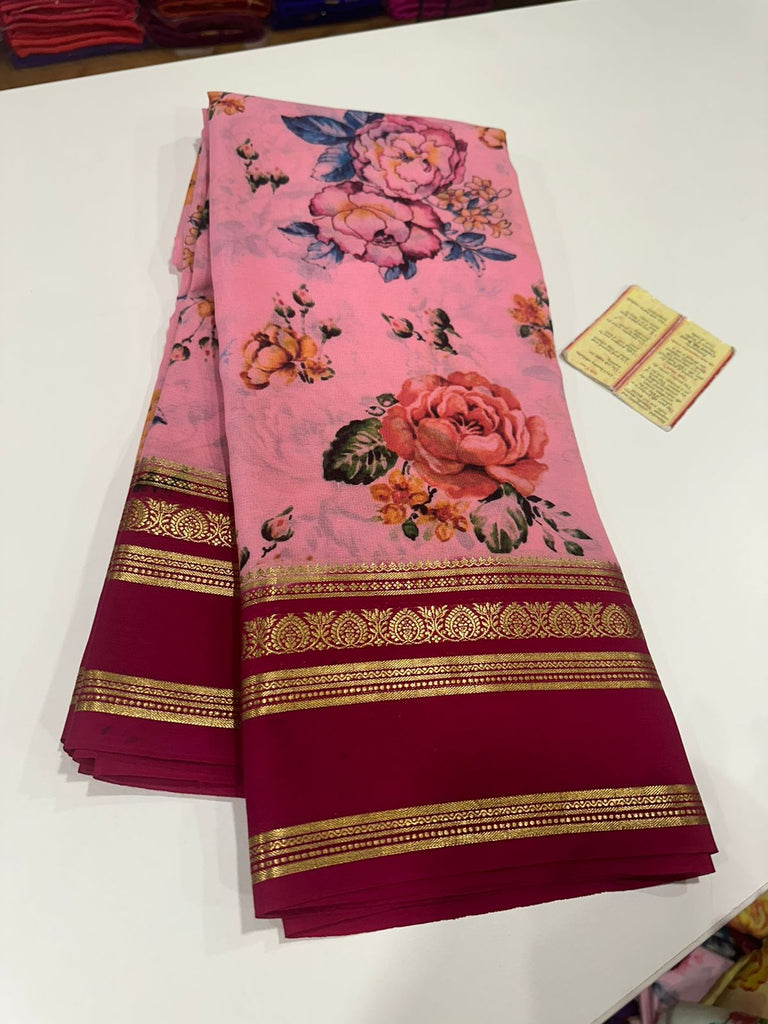 Digital Floral Print Mysoore Silk Saree