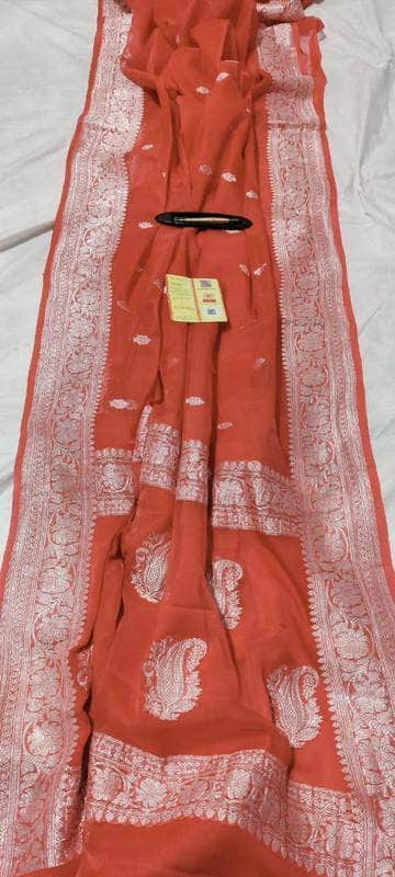 Banarasi Khaddi Chiffon Georgette Silk Saree in Crimson - Saree - FashionVibes