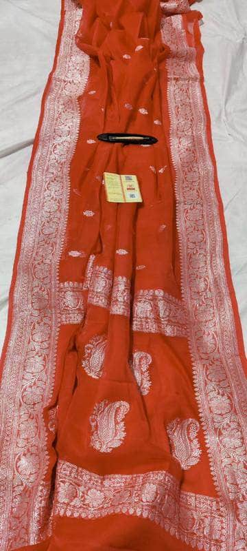 Banarasi Khaddi Chiffon Georgette Silk Saree in IndianRed - Saree - FashionVibes