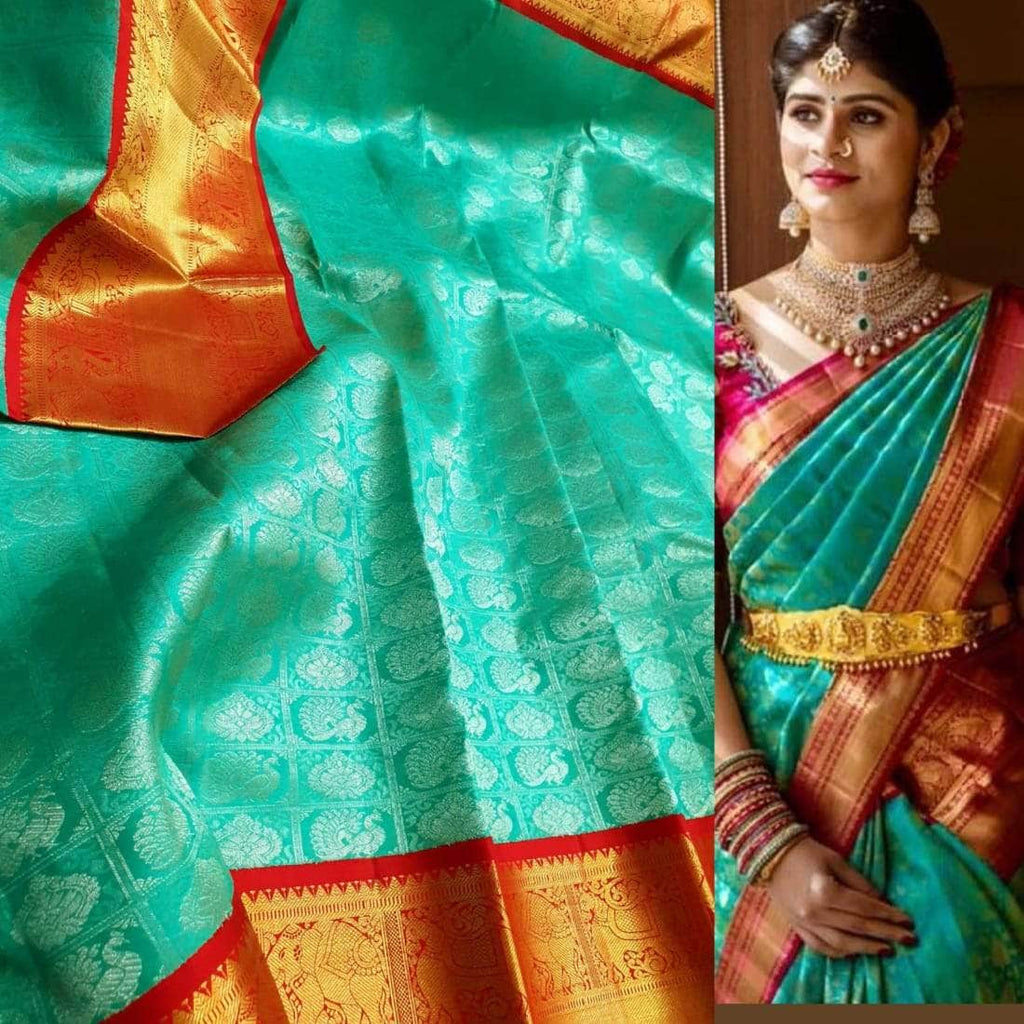 Beautiful Kanjivaram Pure Silk Saree in SkyBlue - Saree - FashionVibes
