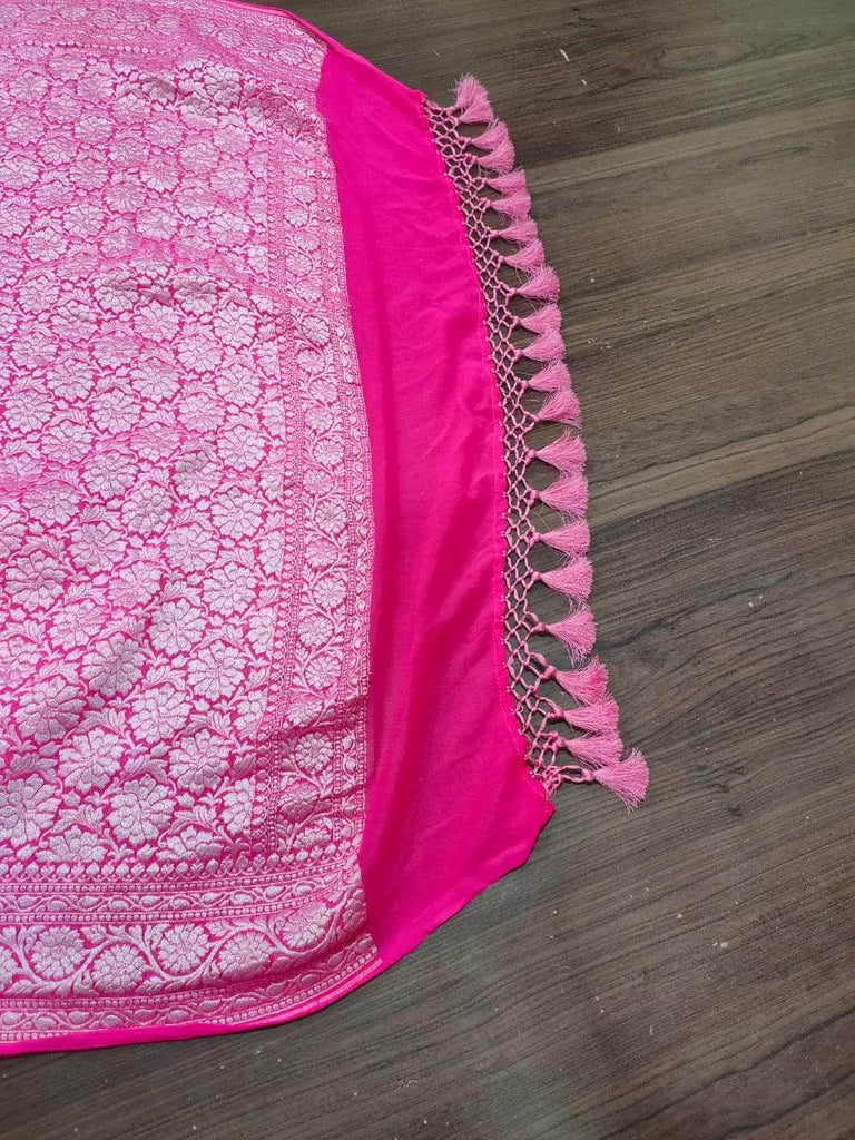 Chiffon Georgette Silk Saree in Pink - Saree - FashionVibes