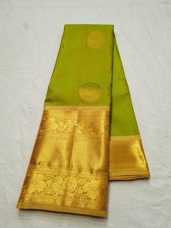 High Quality Kanjivaram Pure Silk Saree in Olive - Saree - FashionVibes
