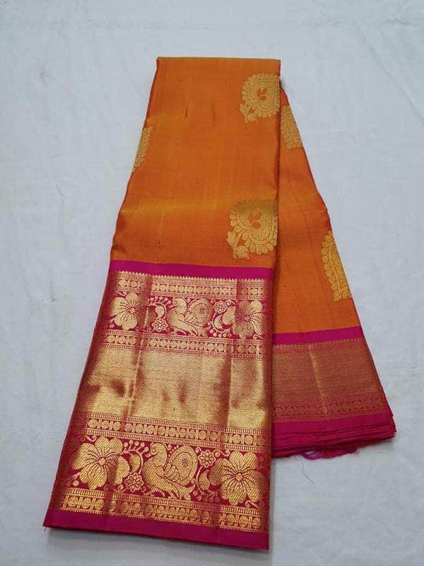 High Quality Kanjivaram Pure Silk Saree in Orange - Saree - FashionVibes