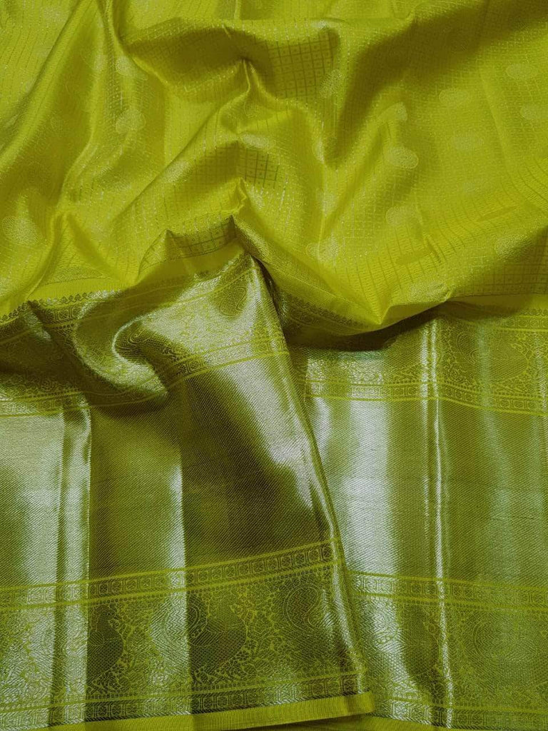 Kanjivaram Silk Saree in Lime - Saree - FashionVibes