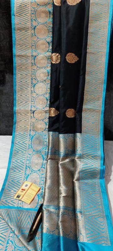 New Exclusive Pure Banarasi Handloom Khaddi Katan Silk Saree in Black - Saree - FashionVibes