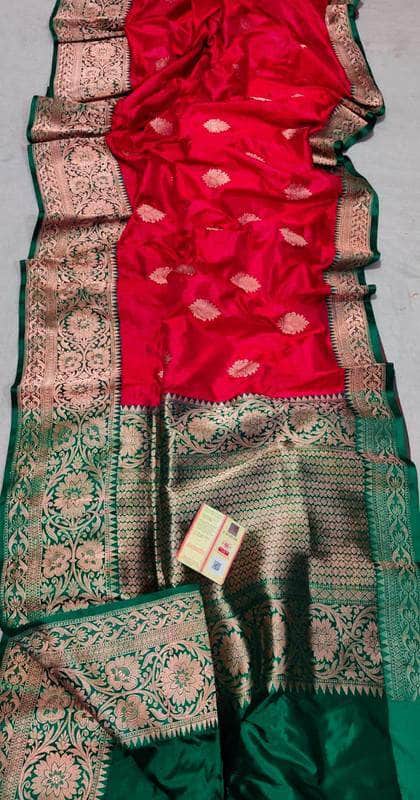 New Exclusive Pure Banarasi Handloom Khaddi Katan Silk Saree in Red - Saree - FashionVibes