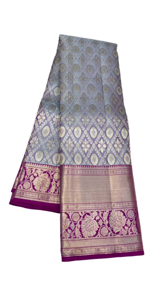 New Latest Pure Kanjivaram Silk Saree in Grey - Saree - FashionVibes