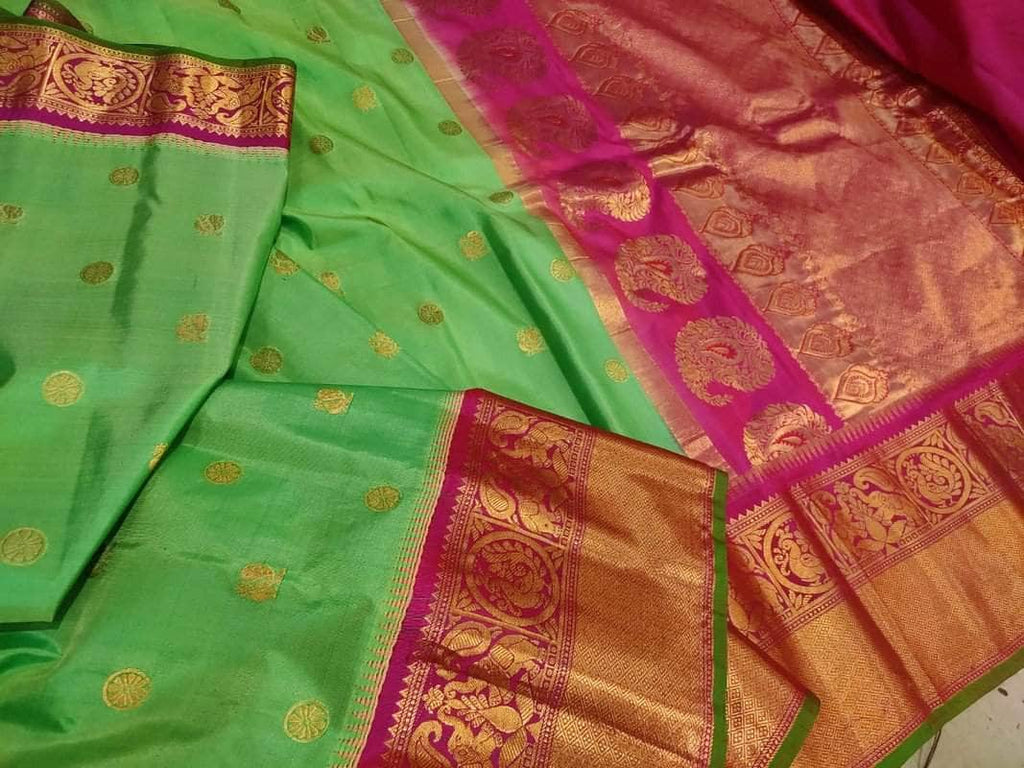 New Trendy Gadwal Pure Silk Saree in MediumSpringGreen - Saree - FashionVibes
