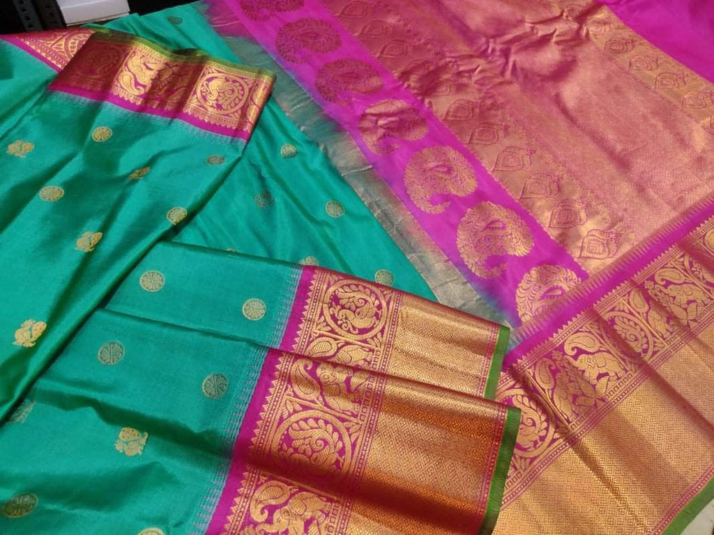 New Trendy Gadwal Pure Silk Saree in MediumTurquoise - Saree - FashionVibes