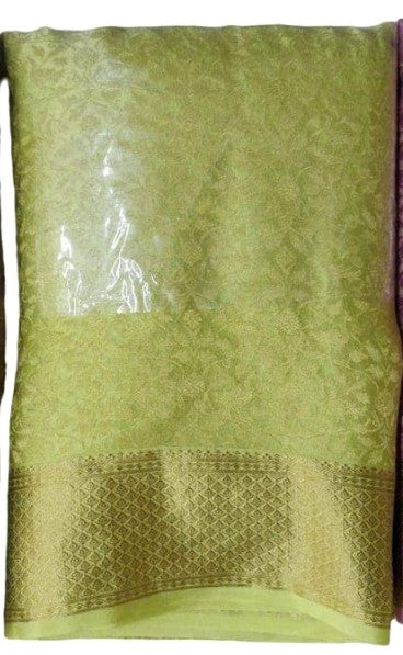 Brocade pattern 100gm Thickness Mysoree Silk Saree in Green
