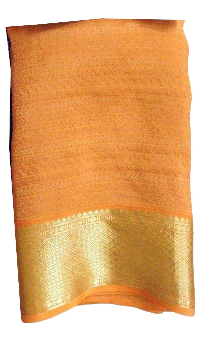 Brocade pattern 100gm Thickness Mysoree Silk Saree in Orange