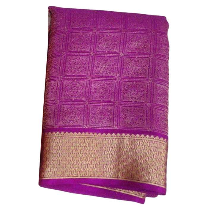 Brocade pattern 100gm Thickness Mysoree Silk Saree in Purple