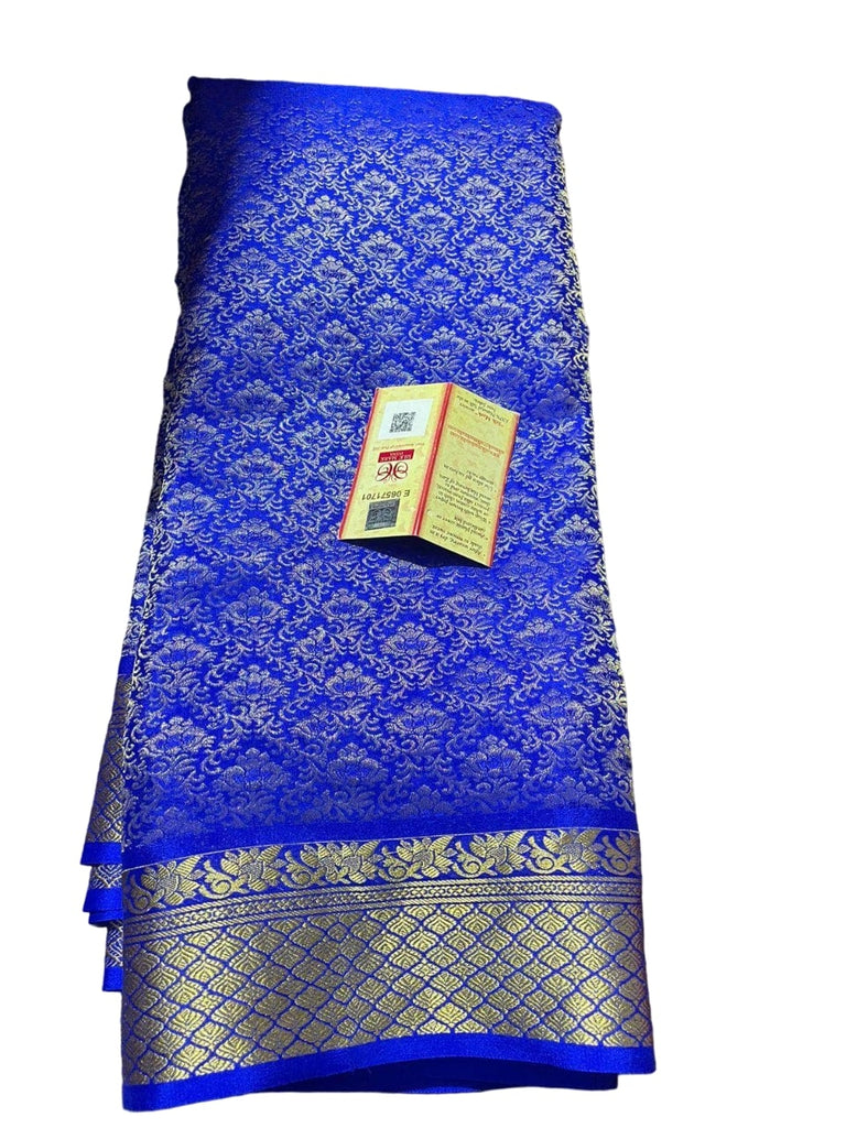 Brocade pattern 100gm Thickness Mysoree Silk Saree in Dark Blue