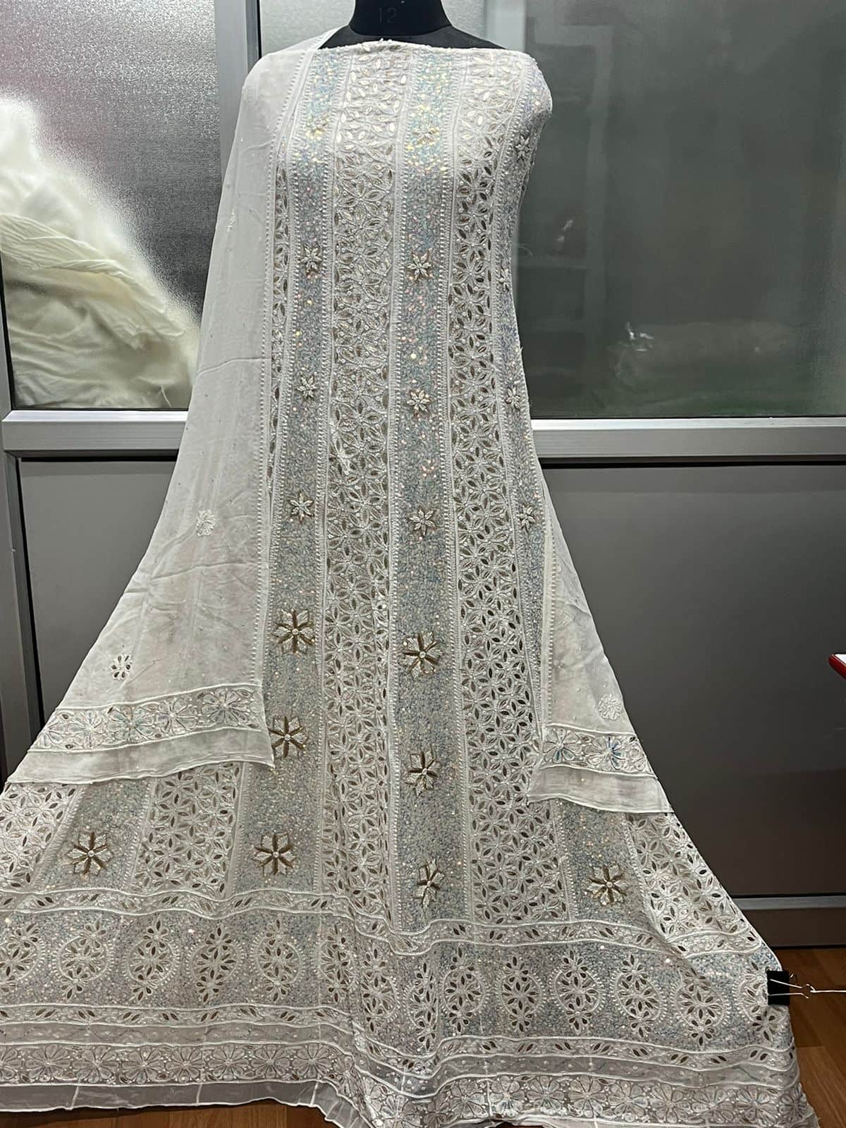 Designer Pure Georgette Handwork Chikankari Off-White Anarkali Suit FashionVibes Designer Pure Georgette Handwork Chikankari Off-White Anarkali Suit FashionVibes