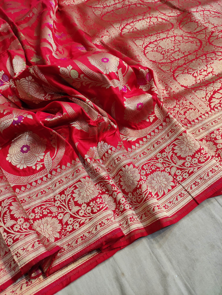 Pure banarasi with jungle boota meenakari golden Zari work saree ...