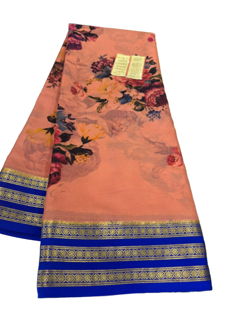 Kalamkari Floral Printed Mysoore Silk Saree 