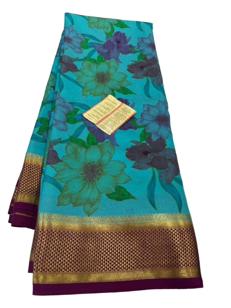 Kalamkari Floral Printed Mysoore Silk Saree 