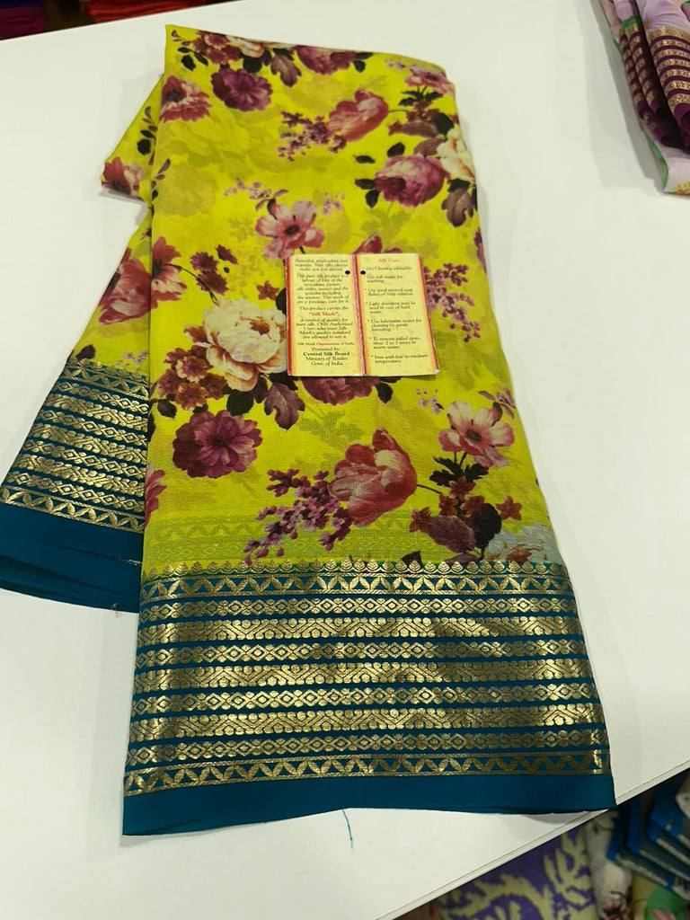 Digital Floral Print Mysoore Silk Saree