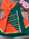 100gm Thickness Pure Mysoore Silk Saree in Orange - Saree - FashionVibes