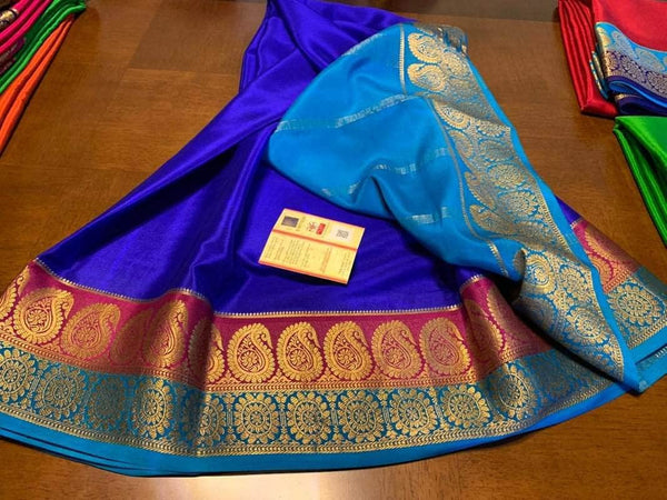 100Grm Thickness Double Contrast Pure South Silk Saree in Blue - Saree - FashionVibes