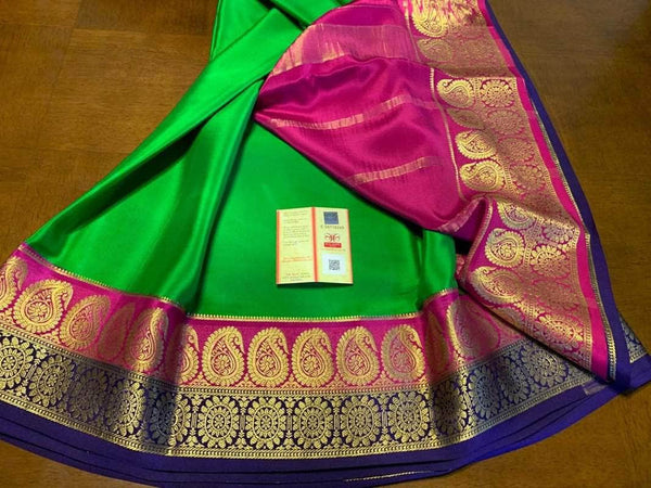 100Grm Thickness Double Contrast Pure South Silk Saree in Magenta - Saree - FashionVibes