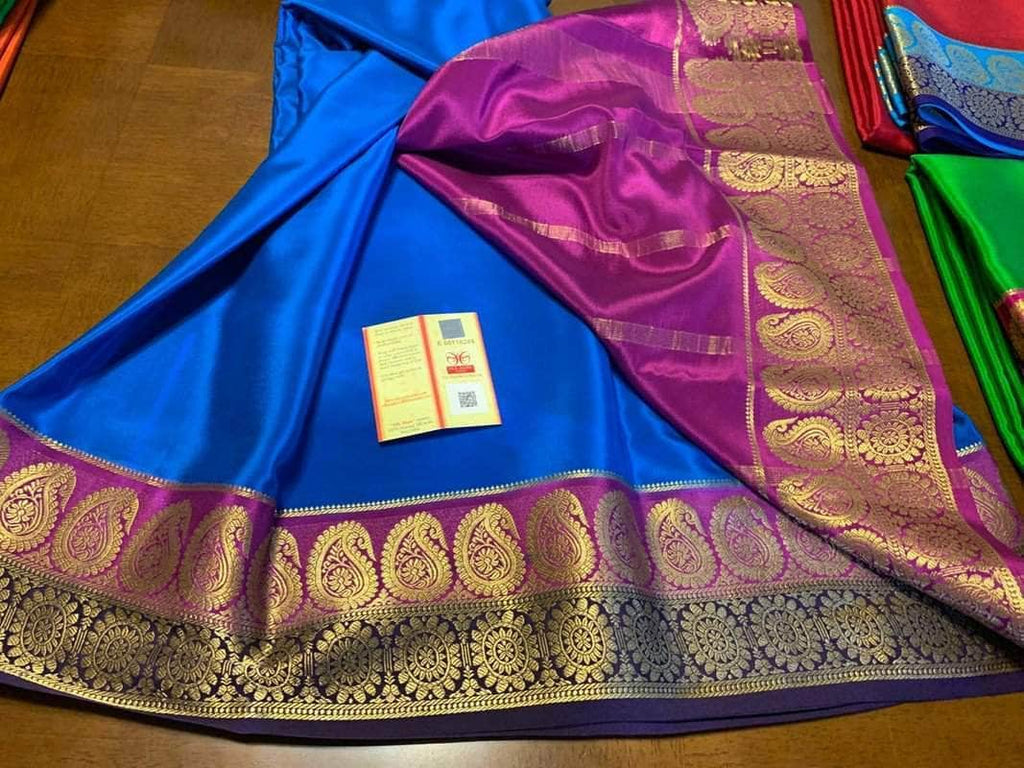 100Grm Thickness Double Contrast Pure South Silk Saree in Skyblue - Saree - FashionVibes