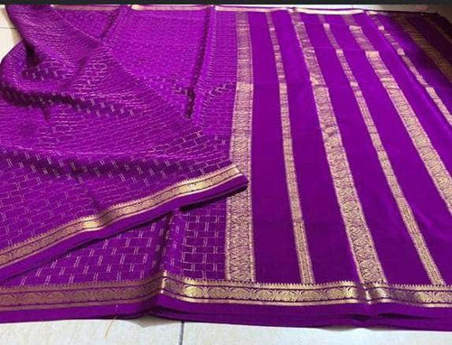 100Grm Thickness Pure South Silk Saree in Purple - Saree - FashionVibes