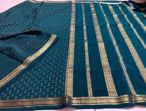 100Grm Thickness Pure South Silk Saree in Teal - Saree - FashionVibes