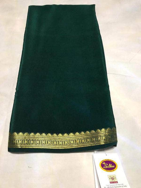 100Grm Thickness South Silk Saree in DarkGreen - Saree - FashionVibes