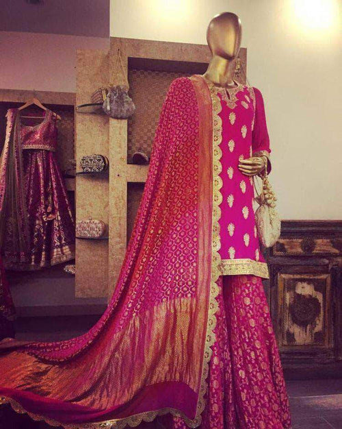 Banarasi Brocade Wedding Sharara Suit in - Salwar suit - FashionVibes
