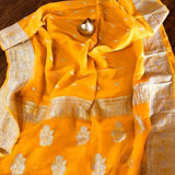 Banarasi Chiffon Saree in Orange - Saree - FashionVibes