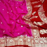Banarasi Chiffon Saree in Red - Saree - FashionVibes