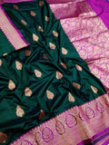Banarasi Handloom Pure Katan Silk Saree in DarkGreen - Saree - FashionVibes