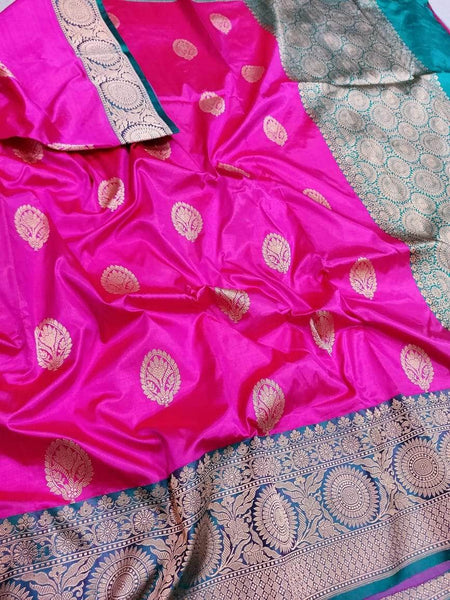 Banarasi Handloom Pure Katan Silk Saree in Fuchsia - Saree - FashionVibes