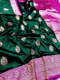 Banarasi Handloom Pure Katan Silk Saree in Green - Saree - FashionVibes