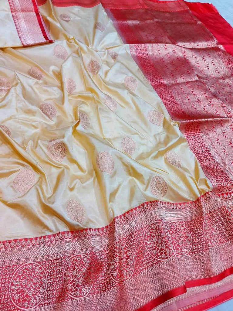 Banarasi Handloom Pure Katan Silk Saree in LemonChiffon - Saree - FashionVibes