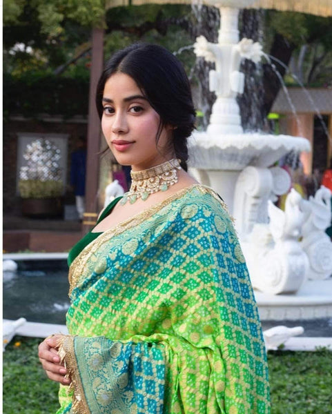 Banarasi Handloom Pure Khaddi Chiffon Georgette Silk Saree in LightGreen - Saree - FashionVibes