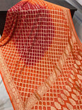 Banarasi Handloom Pure Khaddi Chiffon Georgette Silk Saree in Orange - Saree - FashionVibes