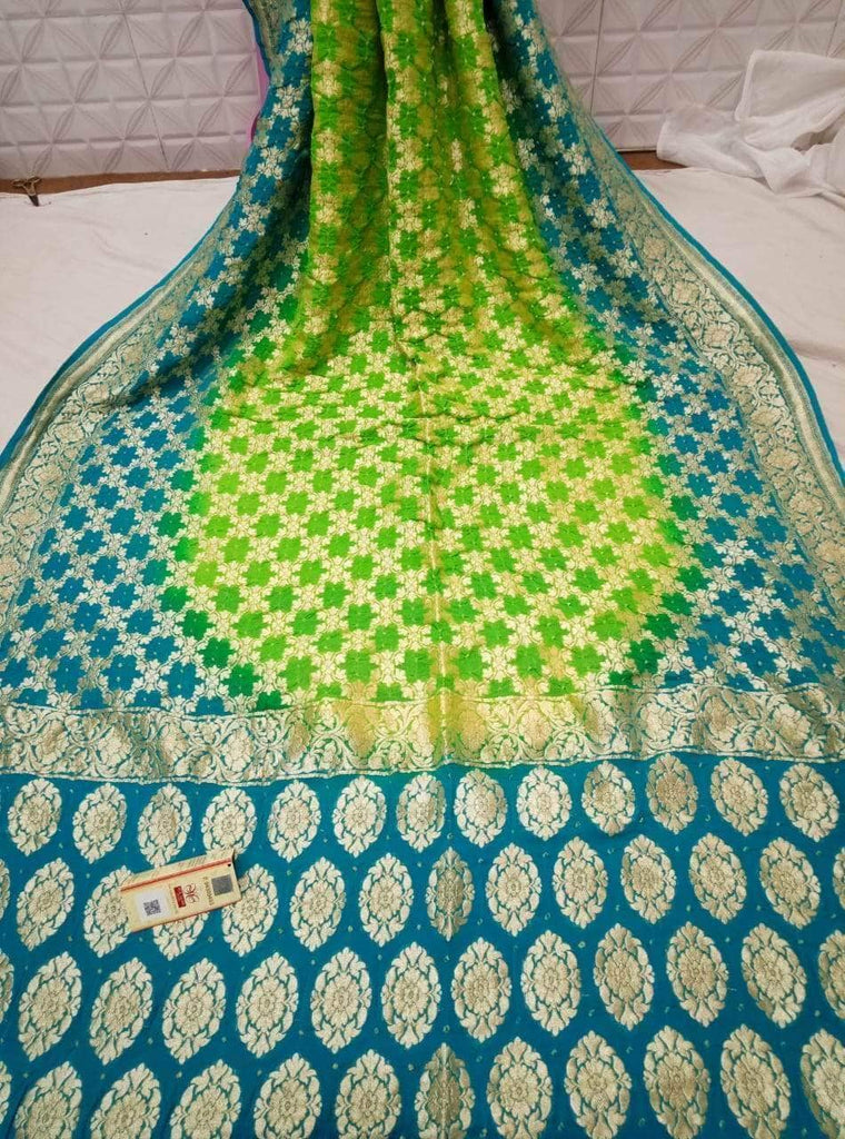 Banarasi Handloom Pure Khaddi Chiffon Georgette Silk Saree in RoyalBlue - Saree - FashionVibes