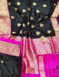 Banarasi Handloom Pure Khaddi Katan Silk Saree in Black - Saree - FashionVibes
