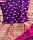 Banarasi Handloom Pure Khaddi Katan Silk Saree in DarkOrchid - Saree - FashionVibes