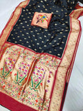 Banarasi Paithani Pure Silk Saree in Black - Saree - FashionVibes