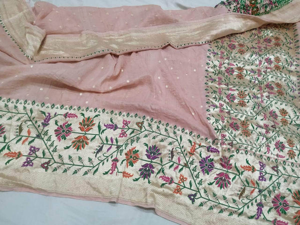 Banarasi Silk Saree with meenakari  border and Zari booti in Light Pink - Saree - FashionVibes