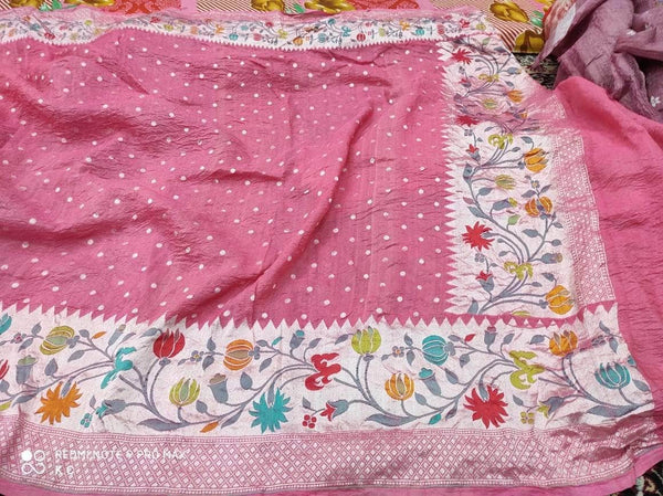 Banarasi Silk Saree with meenakari  border and Zari booti in Pink - Saree - FashionVibes