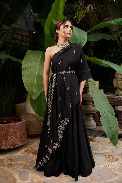 Beautiful Black Indo-western Georgette Gown in - Gowns - FashionVibes