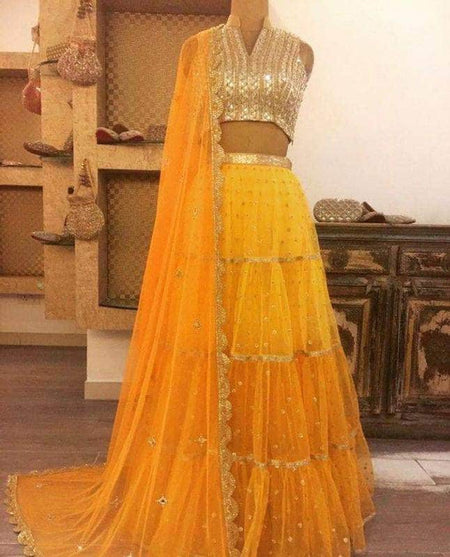 Pure Georgette Lehenga with Mirror Work Embroidery