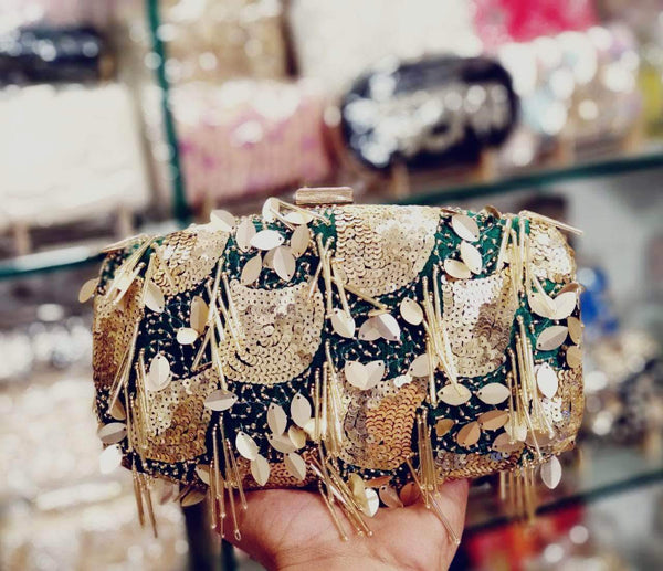 Beautiful Hand-Embroidered Clutch in Green - Shoes & Cluthes - FashionVibes