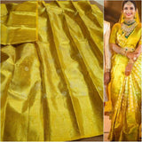 Beautiful Kanjivaram Authentic Silk Saree in Gold - Saree - FashionVibes