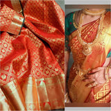 Beautiful Kanjivaram Pure Silk Saree in Tomato - Saree - FashionVibes