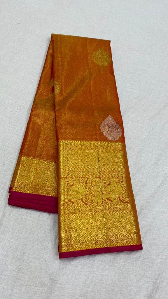Beautiful Kanjivaram Silk Saree in Brown - Saree - FashionVibes